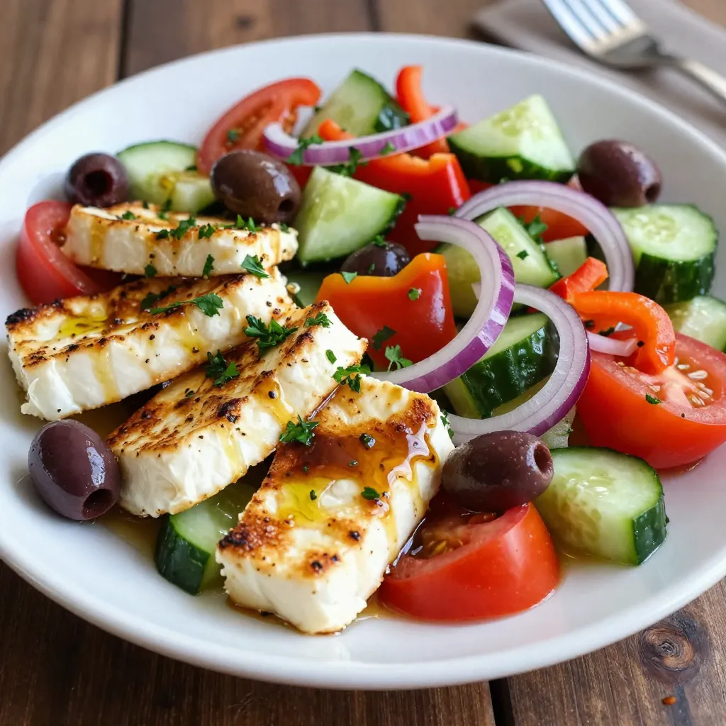 Grilled Halloumi Greek Salad Perfect for Summer Refresh