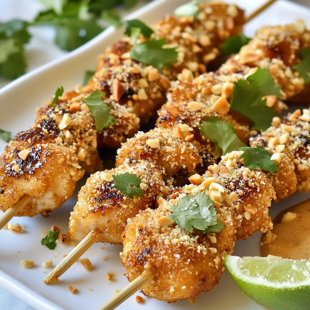 Crunchy Air-Fried Thai Peanut Chicken Skewers Delight