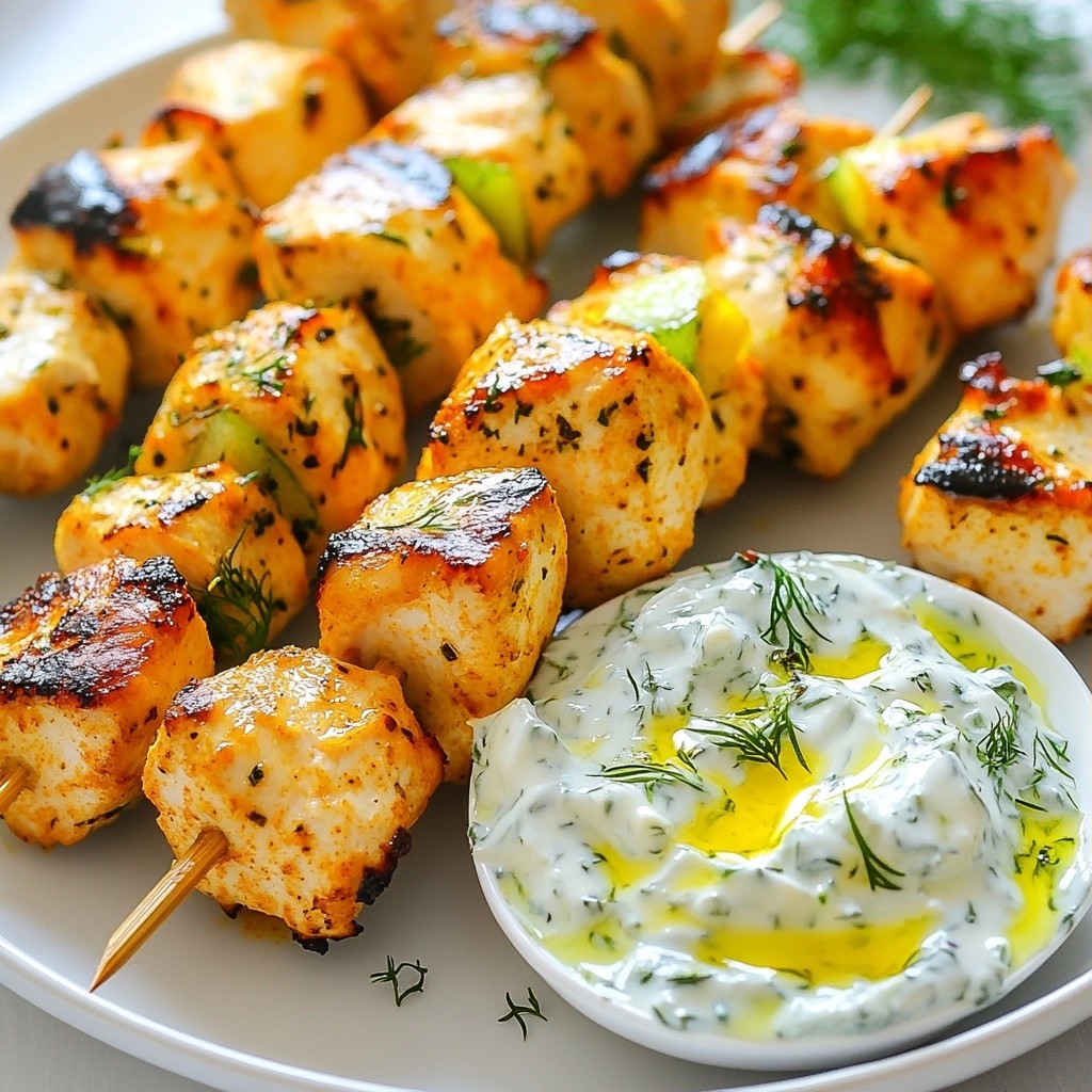 Tender Air Fryer Chicken Souvlaki with Tzatziki Recipe