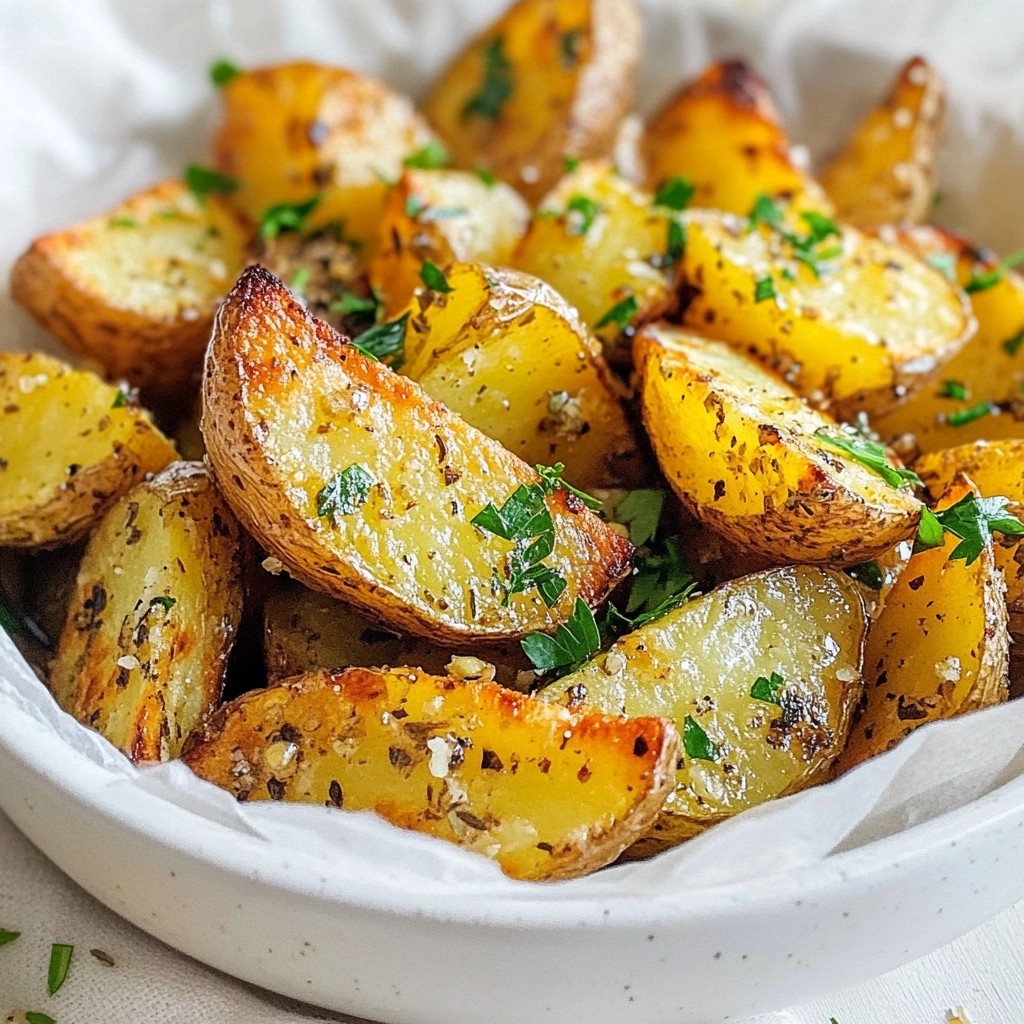 Crispy air-fried Garlic Herb Potato Wedges Recipe