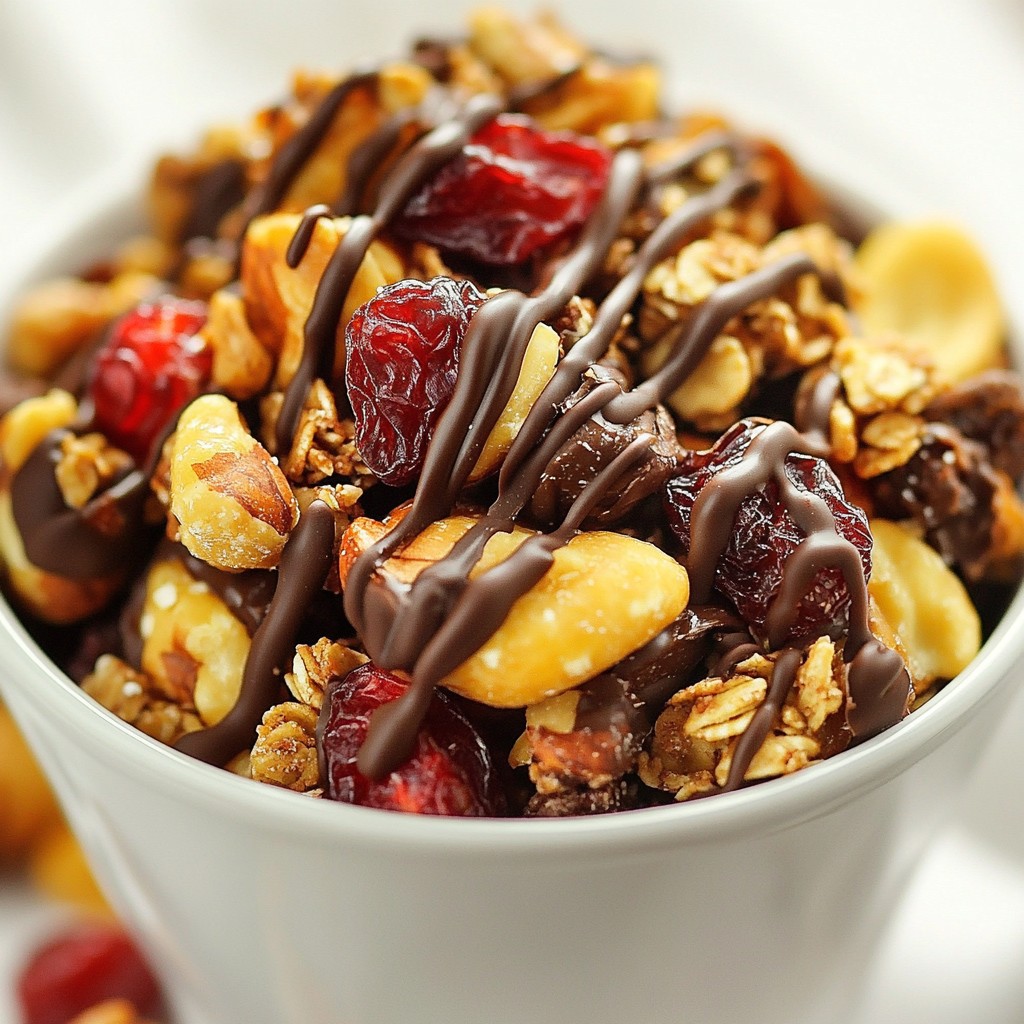 Chocolate Drizzled Trail Mix Clusters Tasty Snack Idea